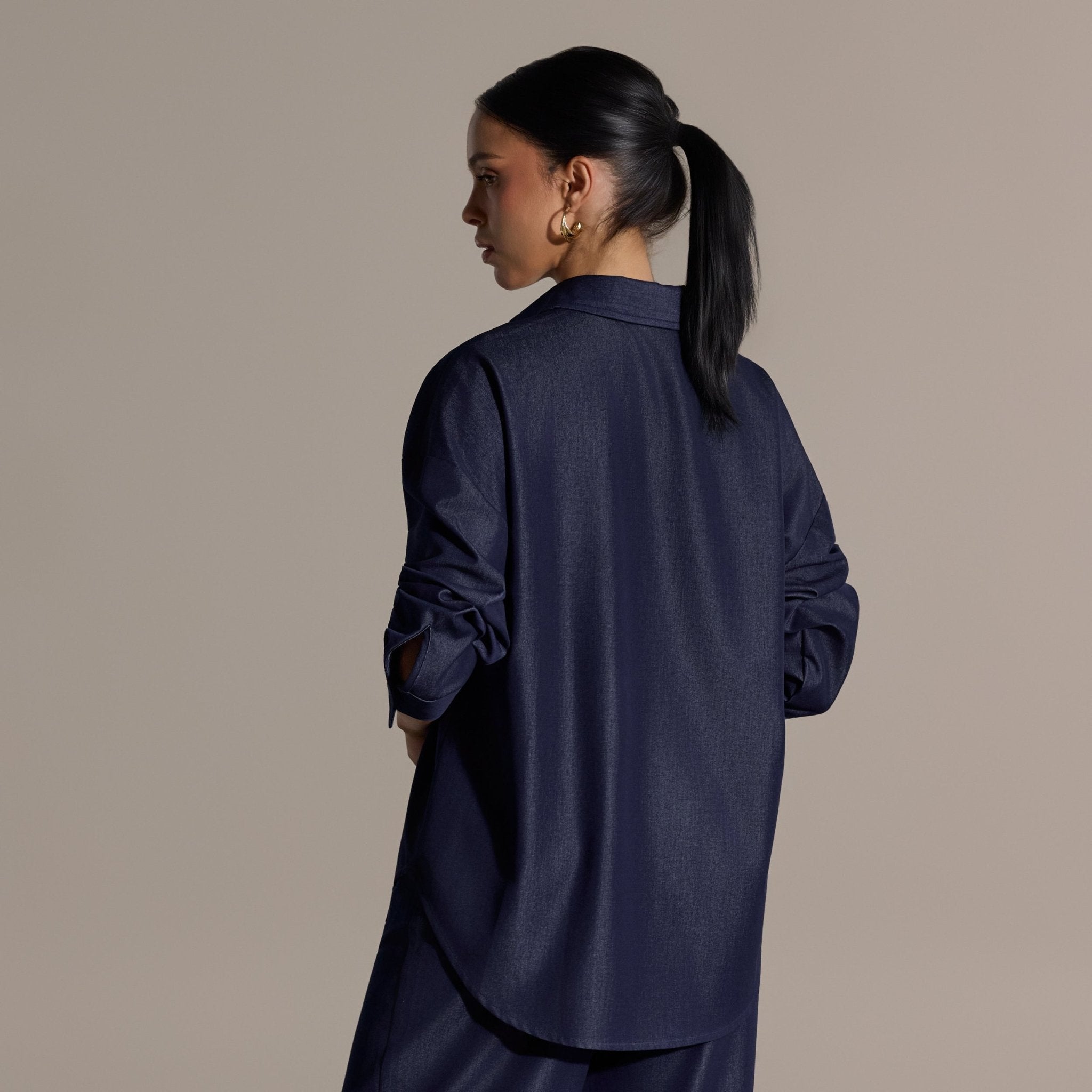 Navy Loose Fit Cotton Shirt - shopaleena