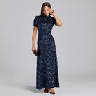 Navy Sequin Puff Sleeve Maxi Dress - shopaleena