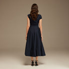 Navy Short Sleeve Balloon Midi Dress - shopaleena