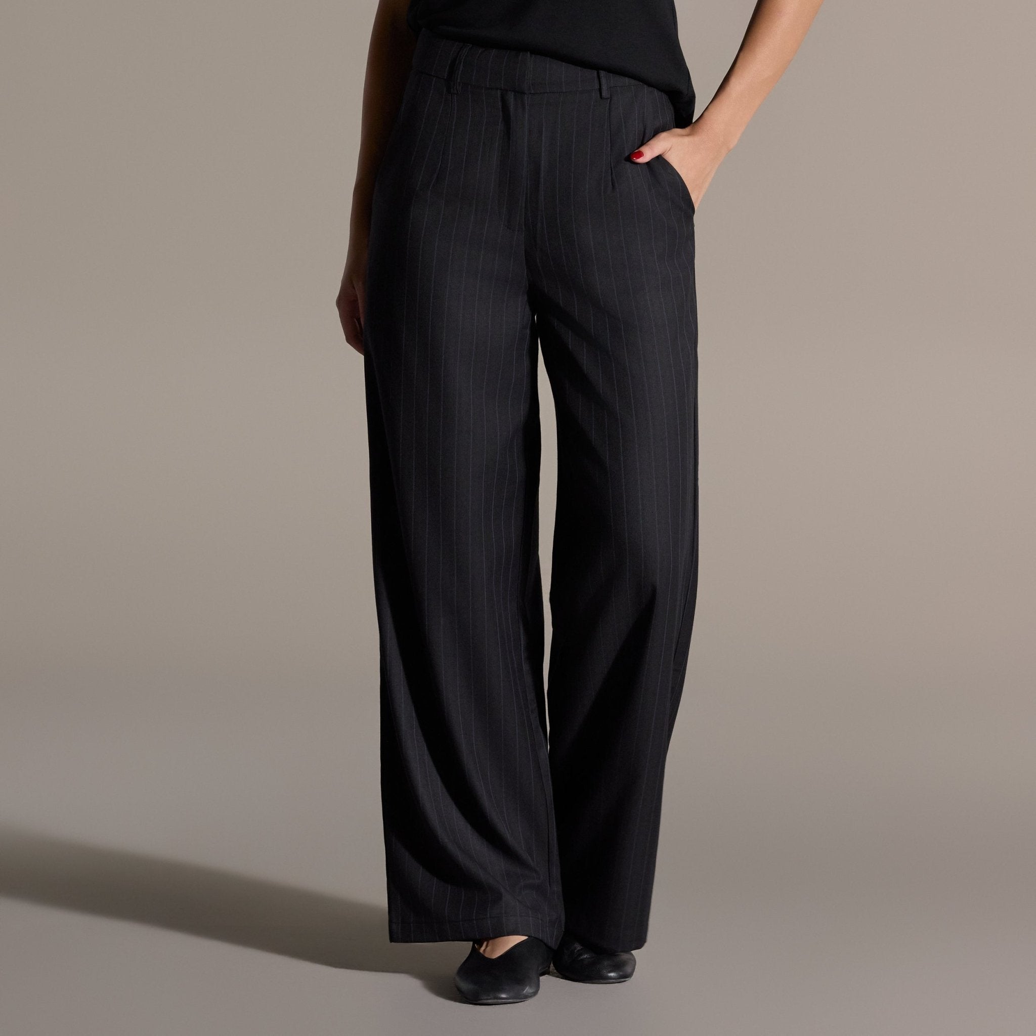 Navy Striped Cotton Wide Leg Pants - shopaleena