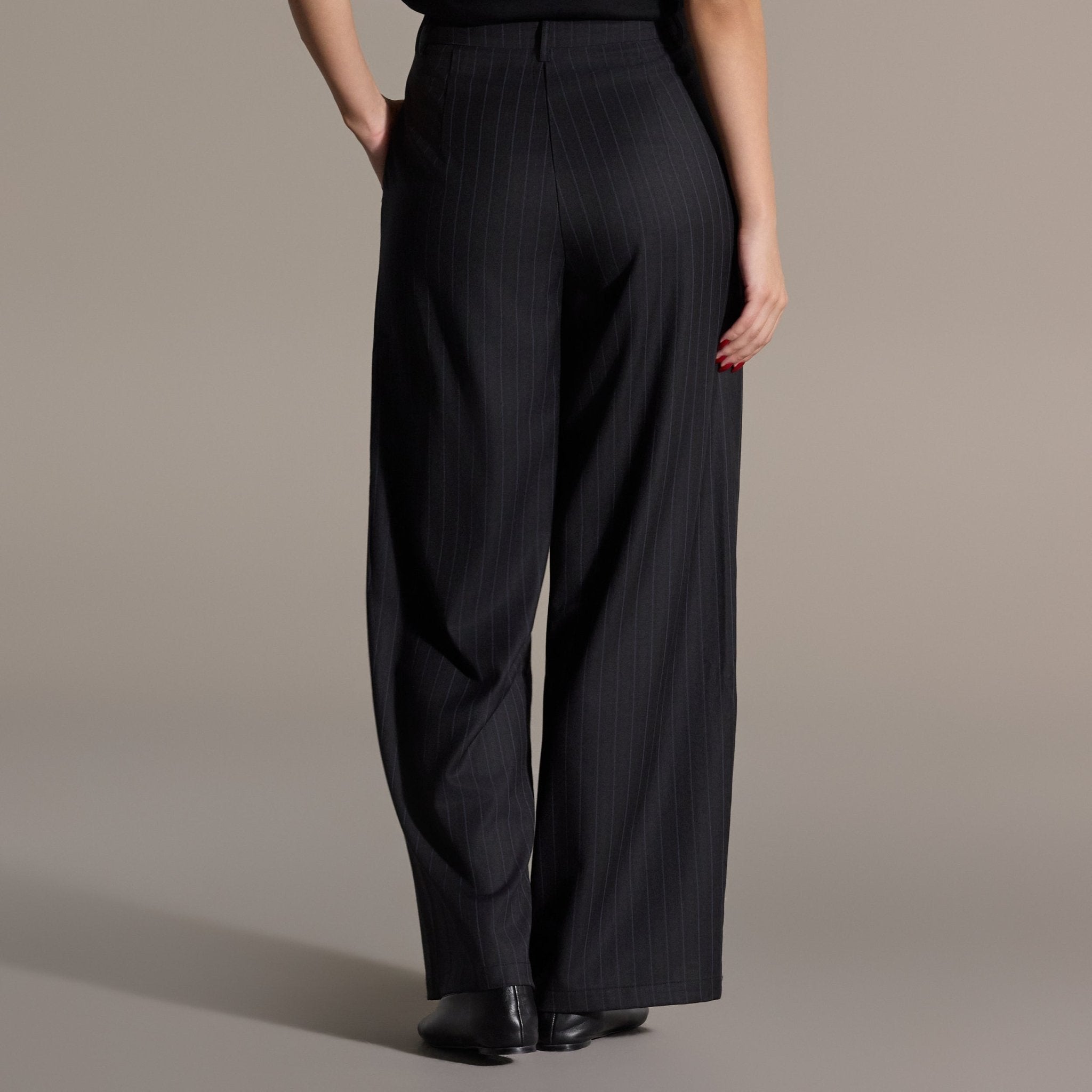 Navy Striped Cotton Wide Leg Pants - shopaleena