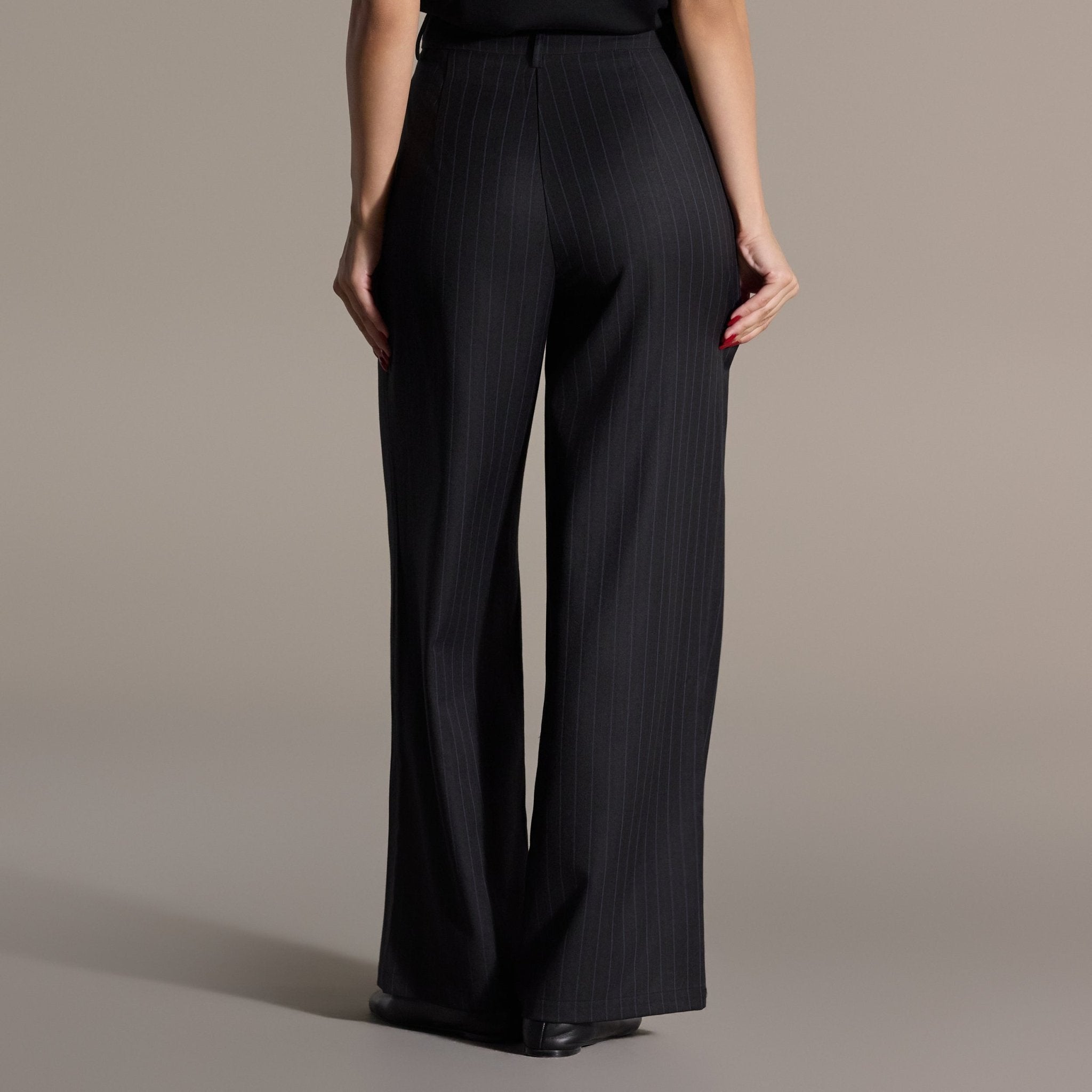 Navy Striped Cotton Wide Leg Pants - shopaleena