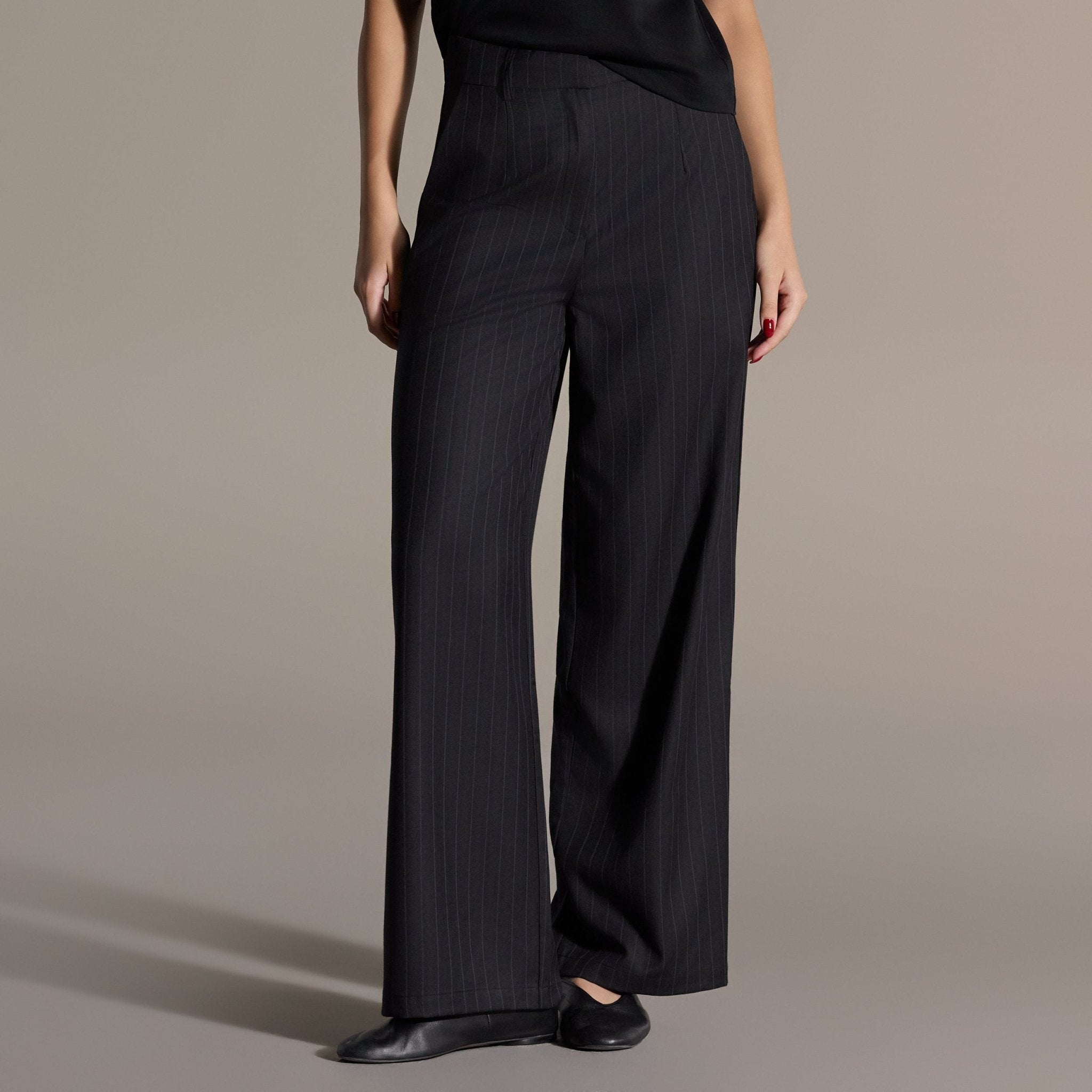 Navy Striped Cotton Wide Leg Pants - shopaleena