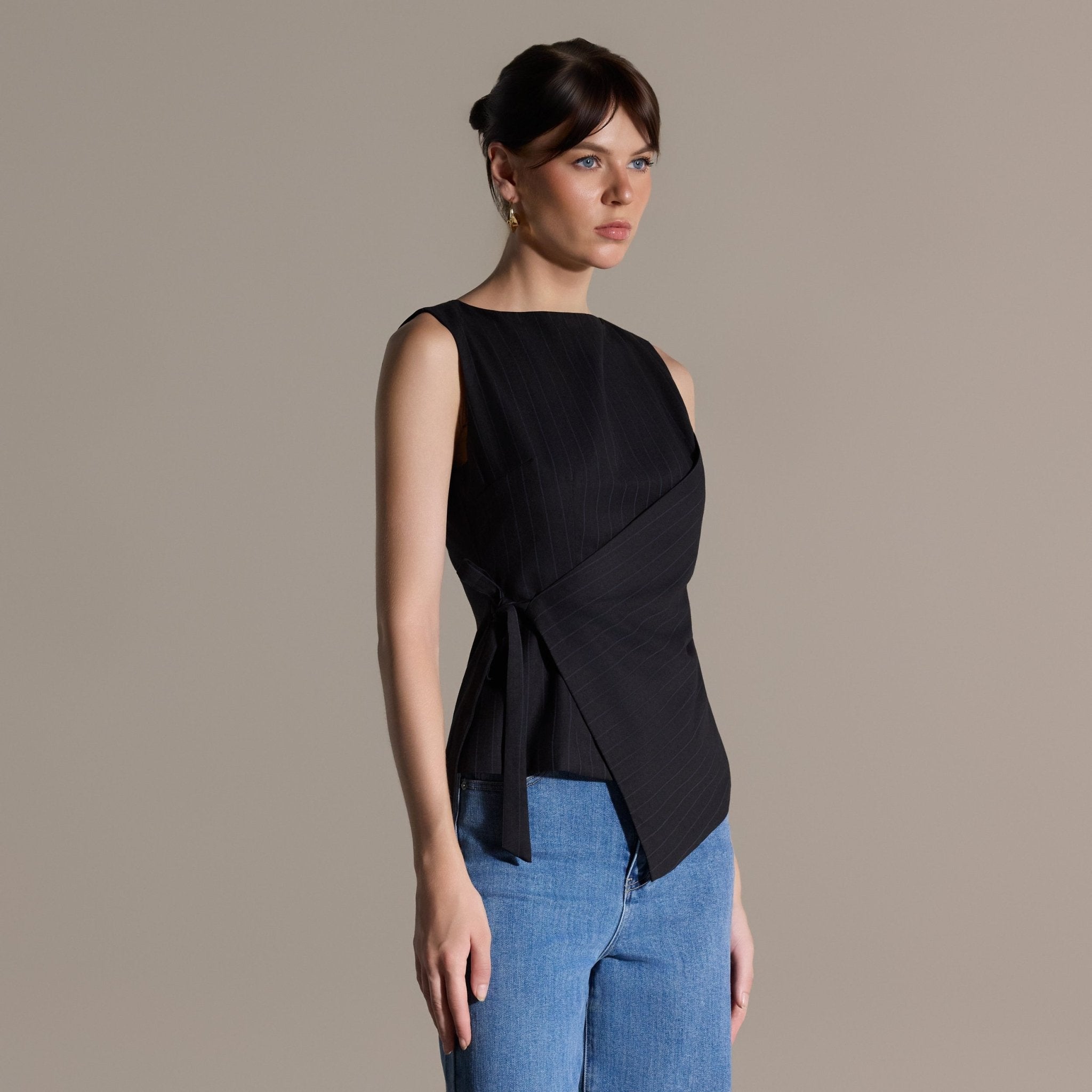 Navy Striped Side-Tie Rayon Blend Top - shopaleena