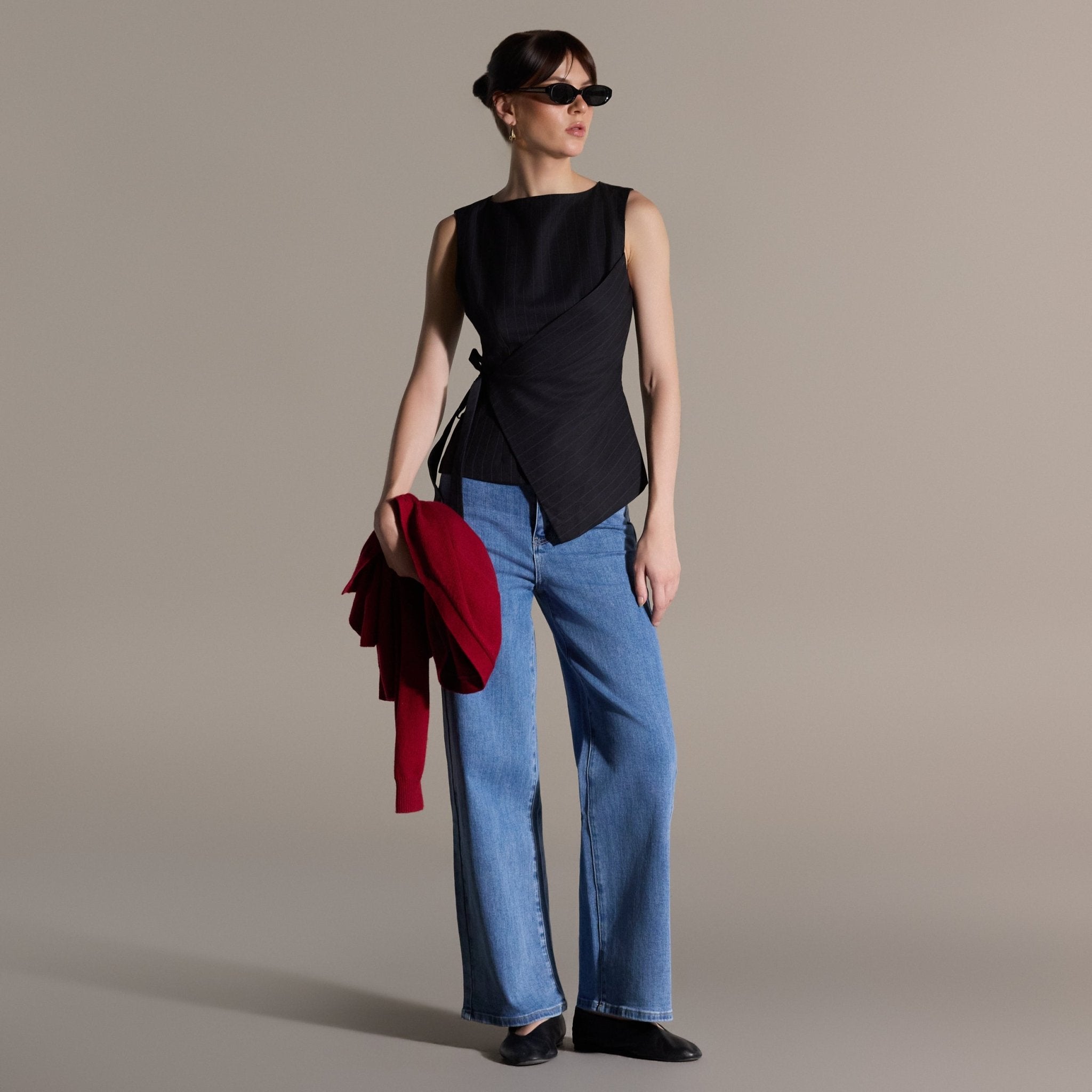 Navy Striped Side-Tie Rayon Blend Top - shopaleena
