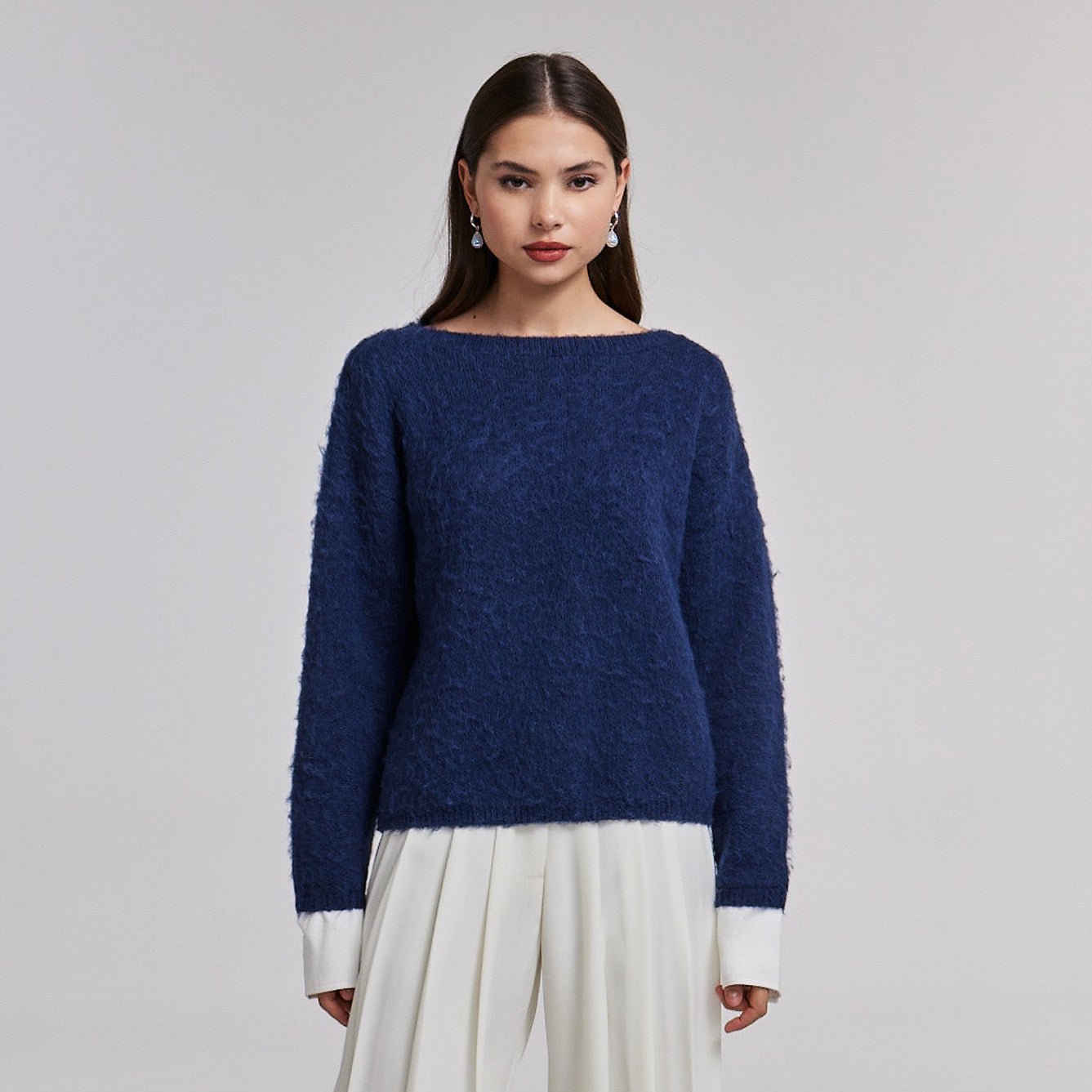 Navy Sweater with Contrast Cuffs - shopaleena