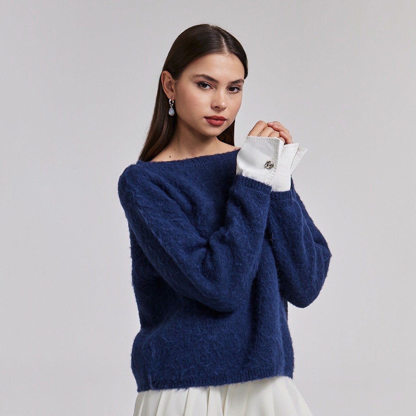 Navy Sweater with Contrast Cuffs - shopaleena