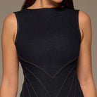 Navy V Open Back Sleeveless Midi Dress - shopaleena