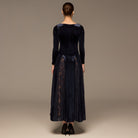 Navy Velvet Maxi Dress with Lace Godets - shopaleena