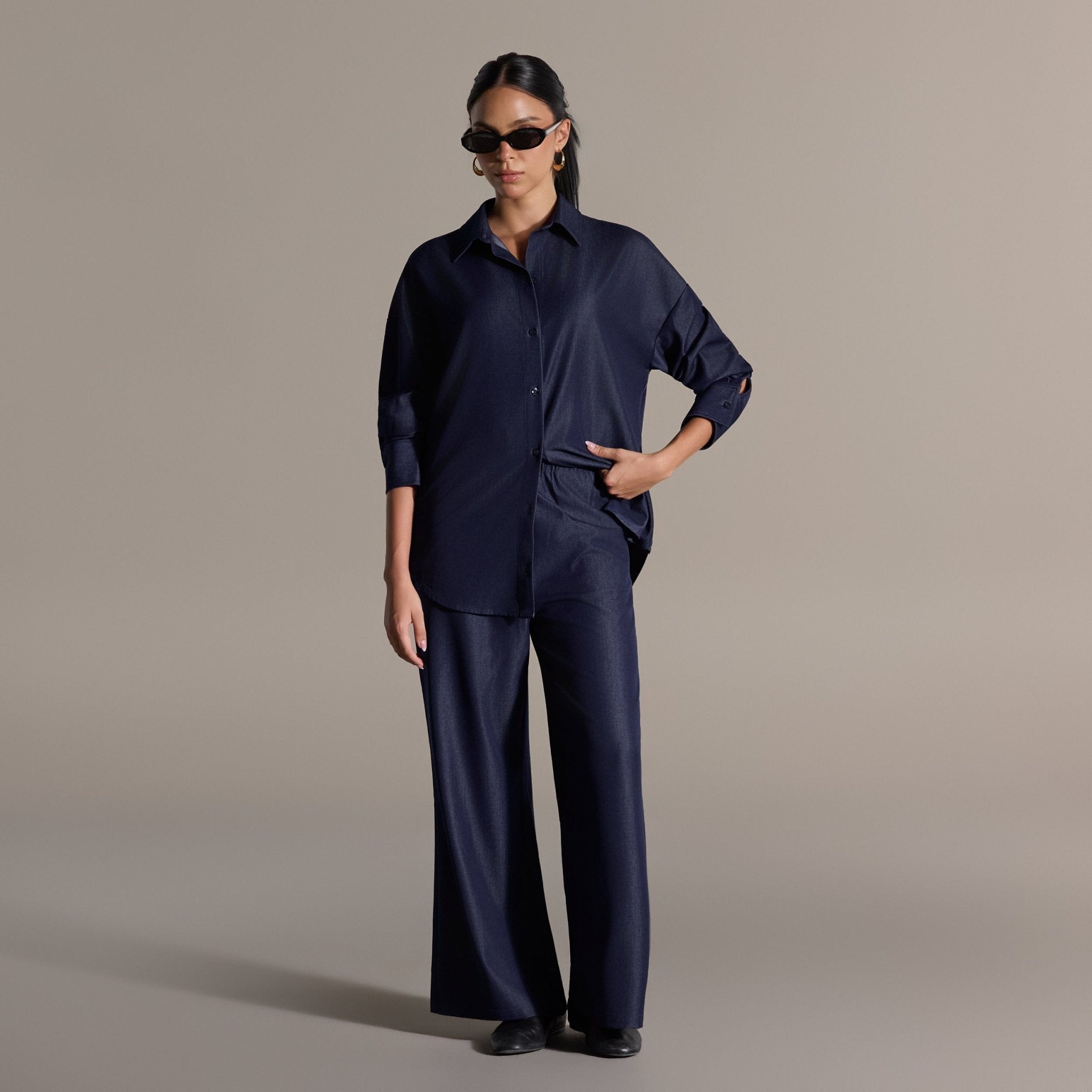 Navy Wide-Leg Drawstring Pants - shopaleena