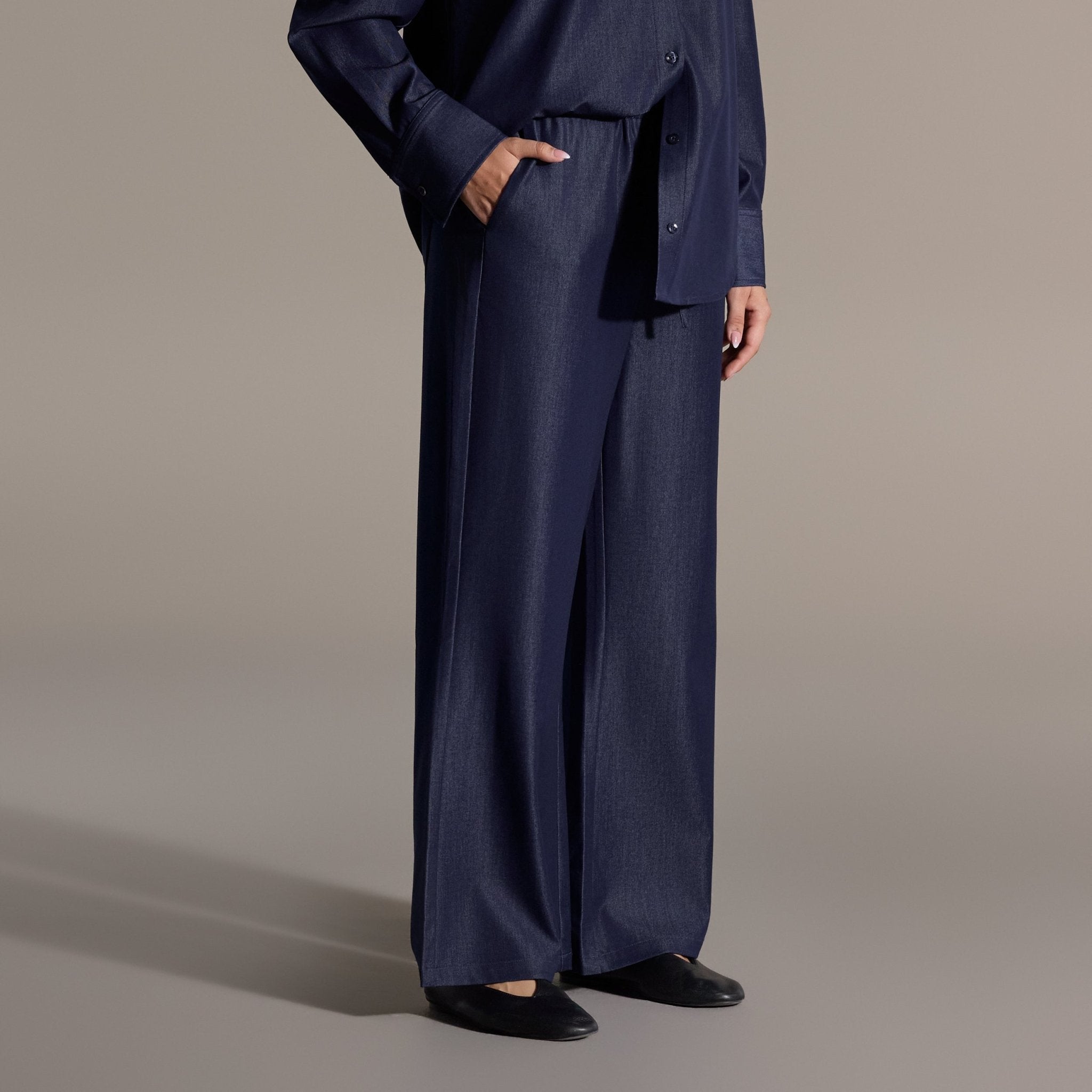 Navy Wide-Leg Drawstring Pants - shopaleena
