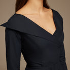 Navy Wide Neck Long Sleeve Midi Dress - shopaleena