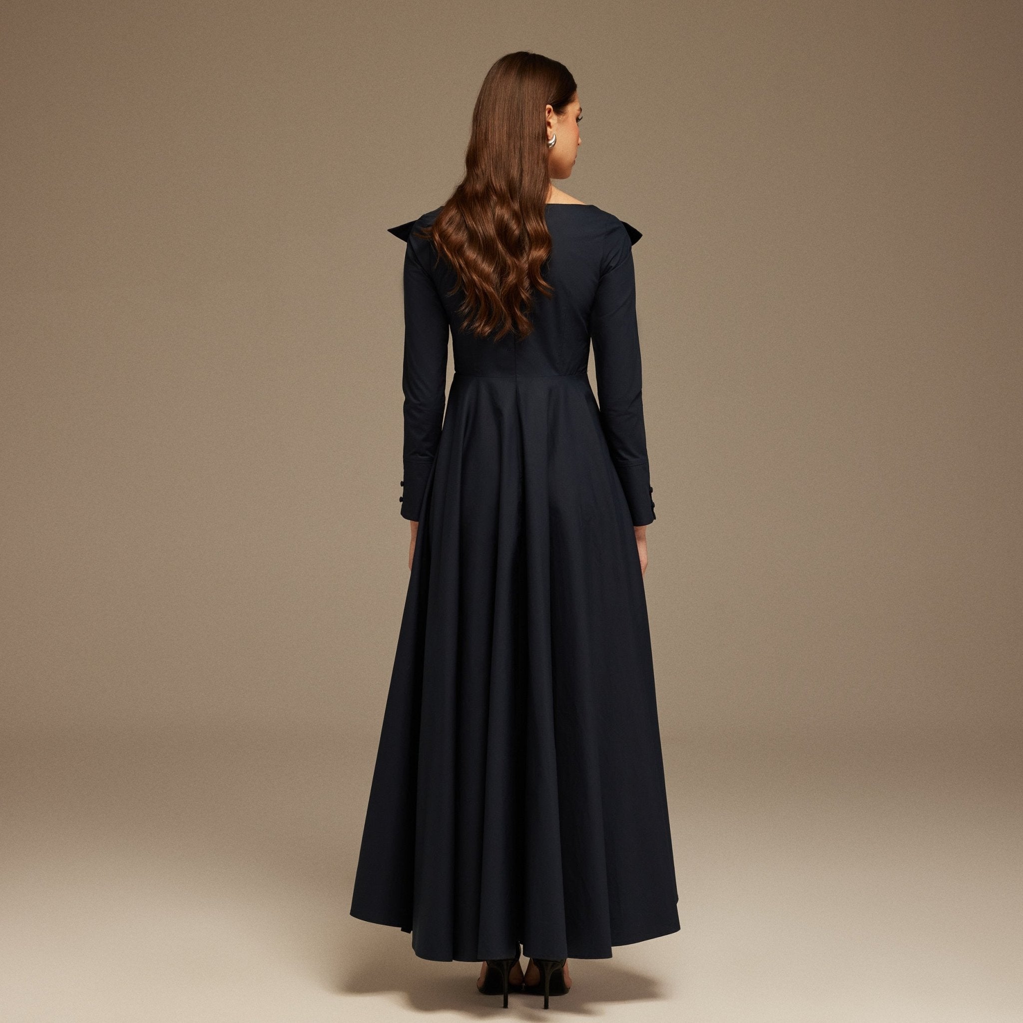 Navy Wide Neck Long Sleeve Midi Dress - shopaleena