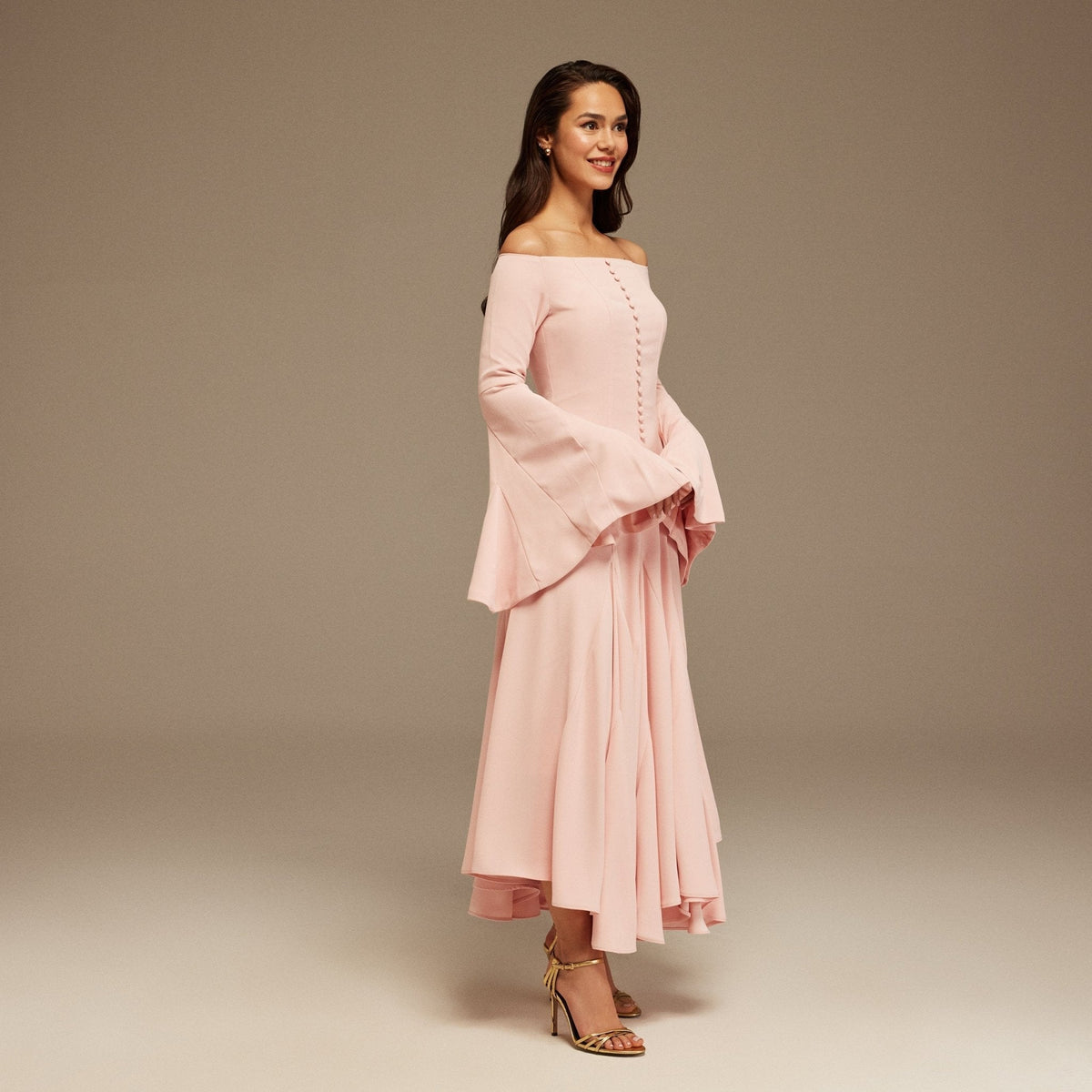 Off-Shoulder Aline Midi Crepe Dress - shopaleena