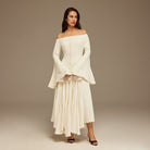 Off-Shoulder Aline Midi Crepe Dress - shopaleena