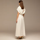 Off-Shoulder Crepe and Satin Maxi Dress - shopaleena