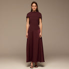 Off-Shoulder Crepe and Satin Maxi Dress - shopaleena