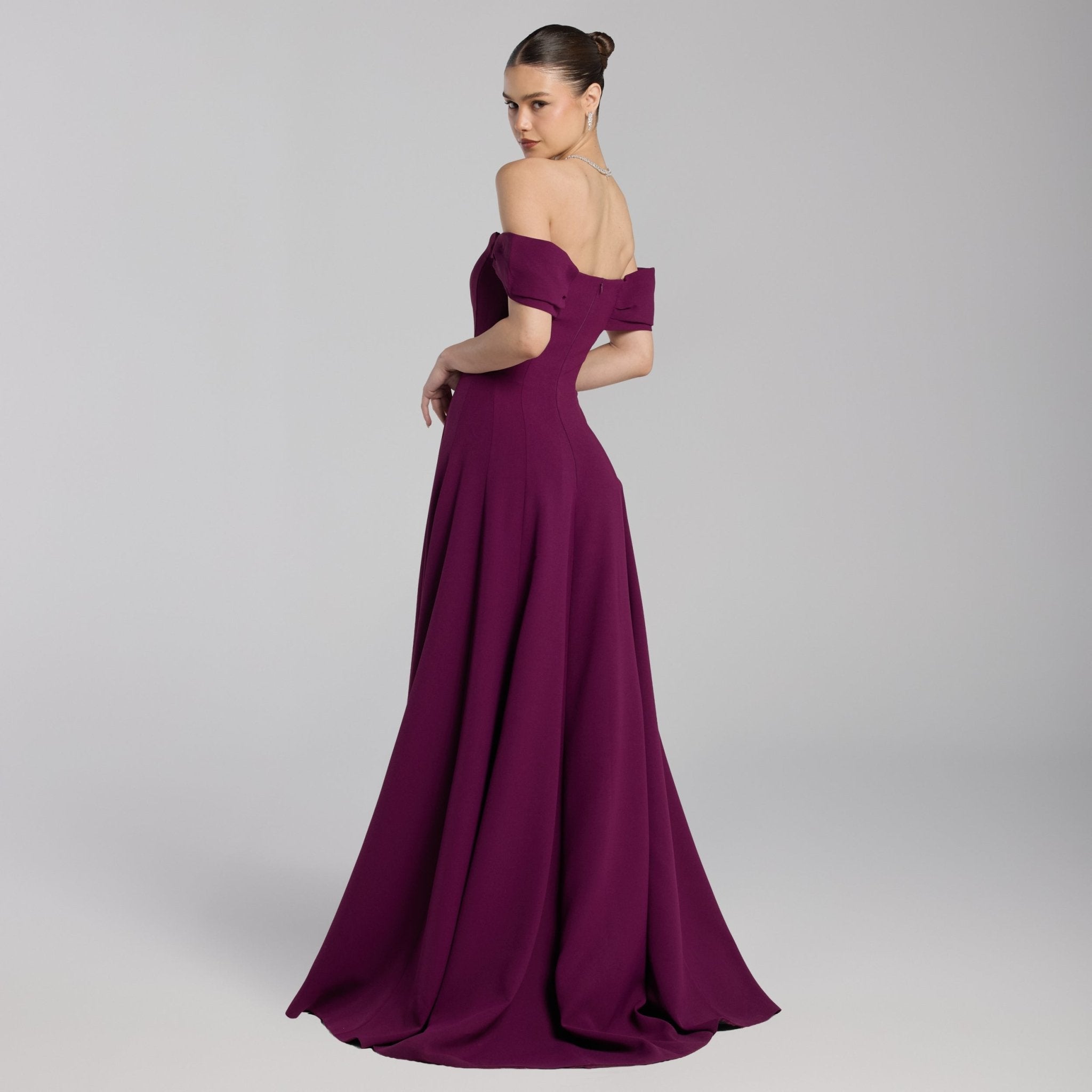 Off-Shoulder Crepe Gown - shopaleena