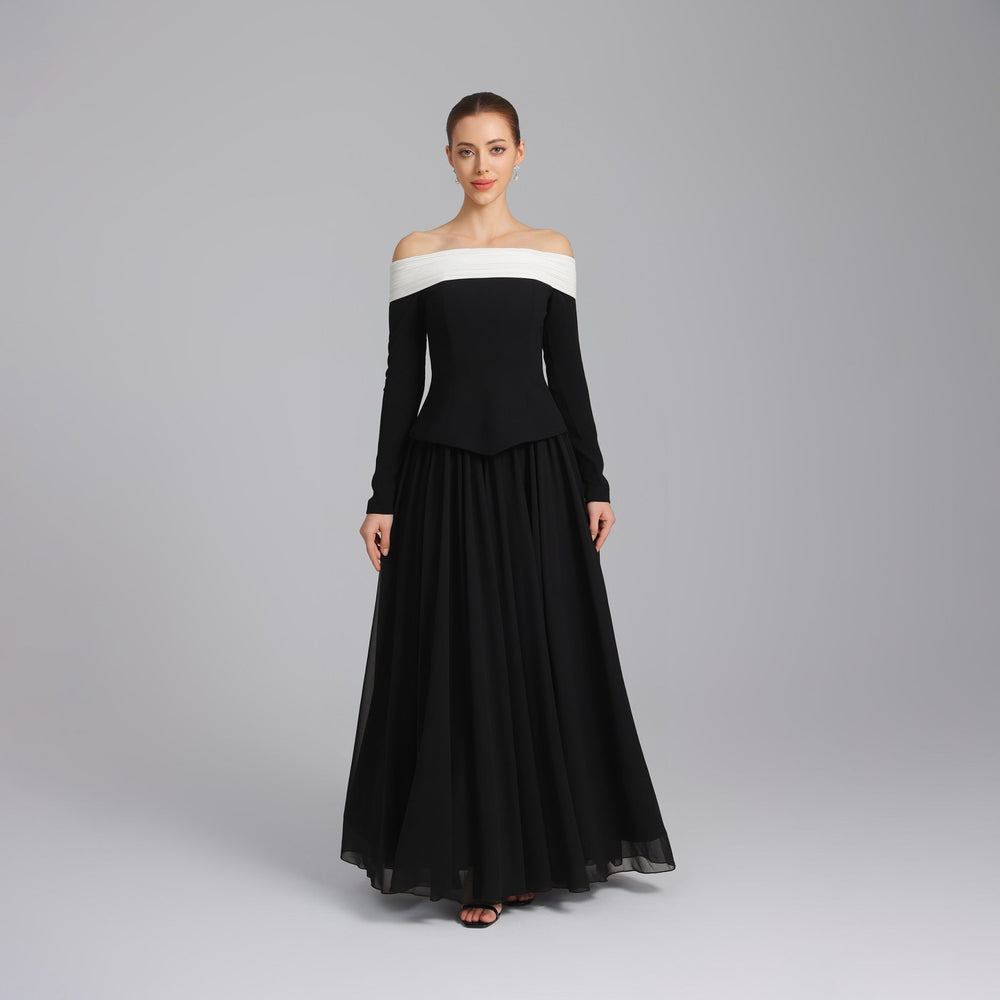 Off-Shoulder Long-Sleeve Evening Gown shopaleena Off-Shoulder Long-Sleeve Evening Gown shopaleena