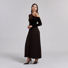 Off Shoulder Long Sleeve Velvet Maxi Dress - shopaleena