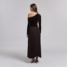 Off Shoulder Long Sleeve Velvet Maxi Dress - shopaleena