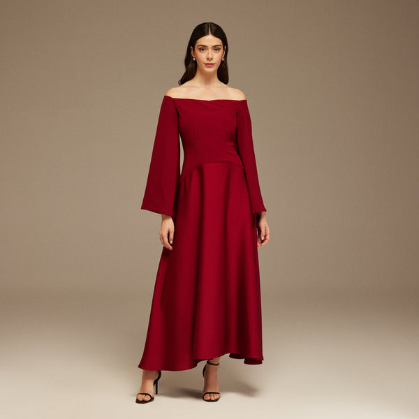 Off-shoulder Maxi Dress with flowing sleeves – shopaleena
