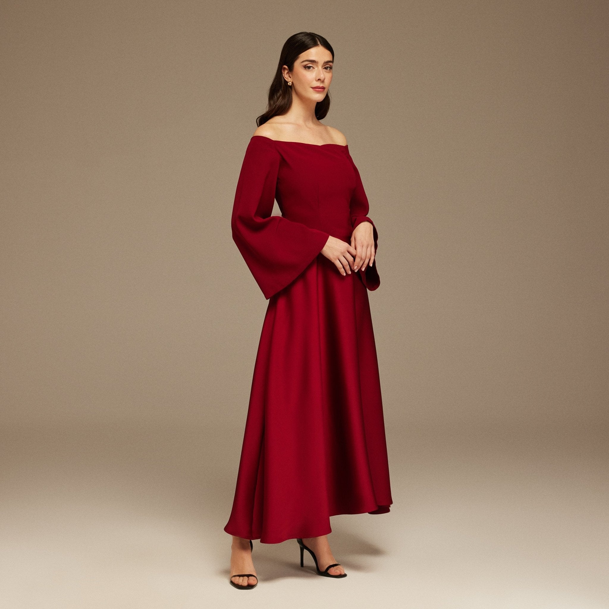 Off - shoulder Maxi Dress with flowing sleeves - shopaleena