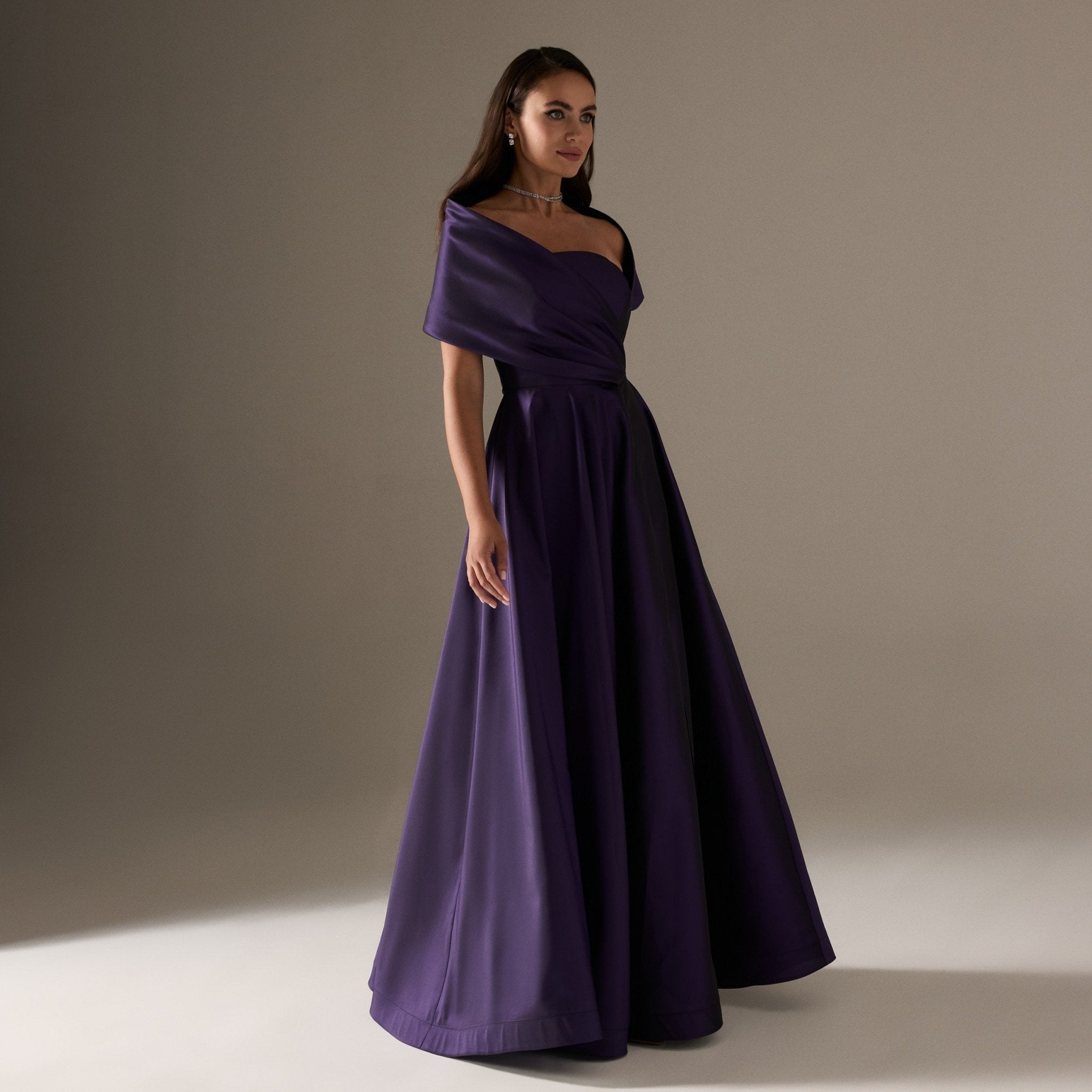 Off Shoulder Taffeta Maxi Dress - shopaleena