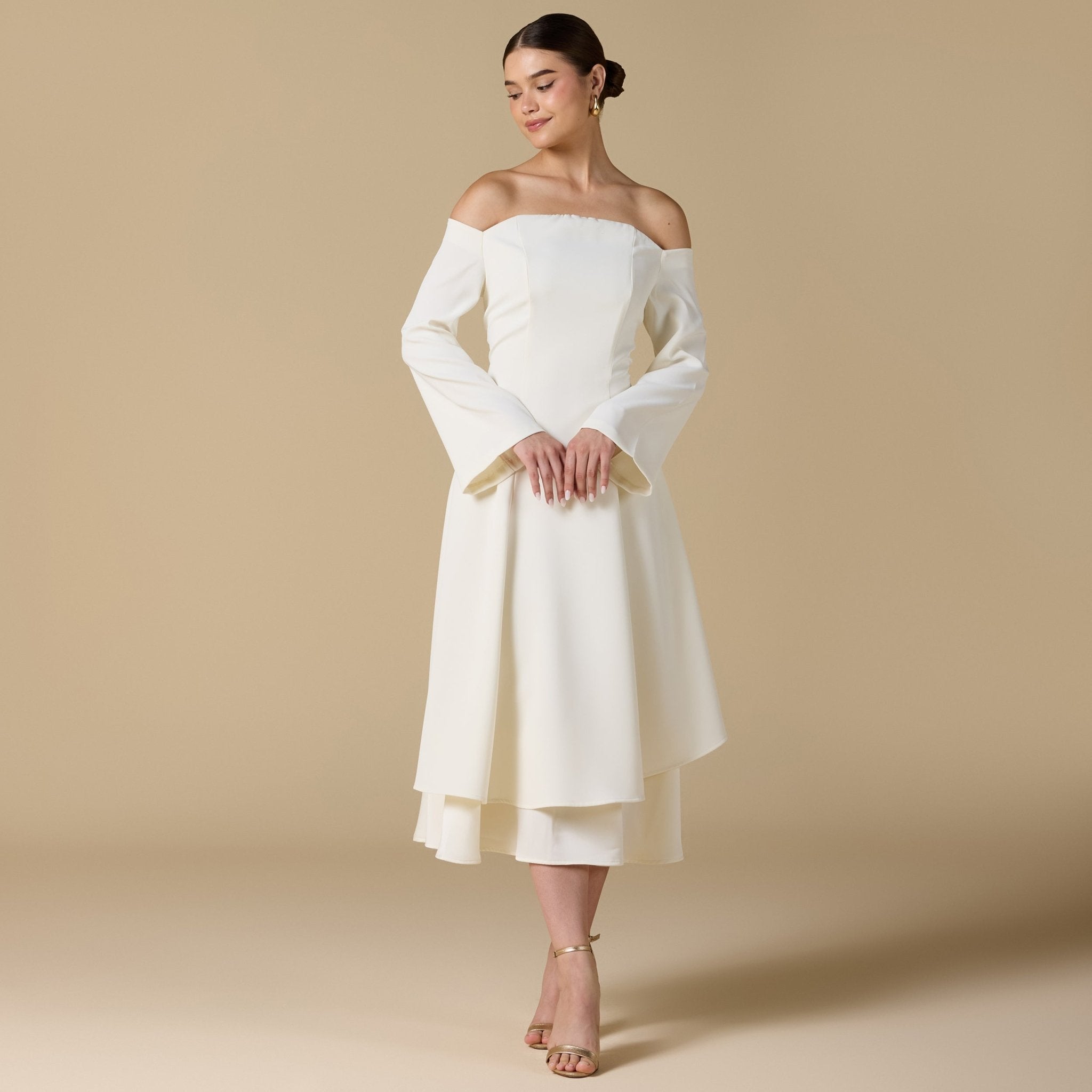 Off White Off - Shoulder Midi Dress - shopaleena