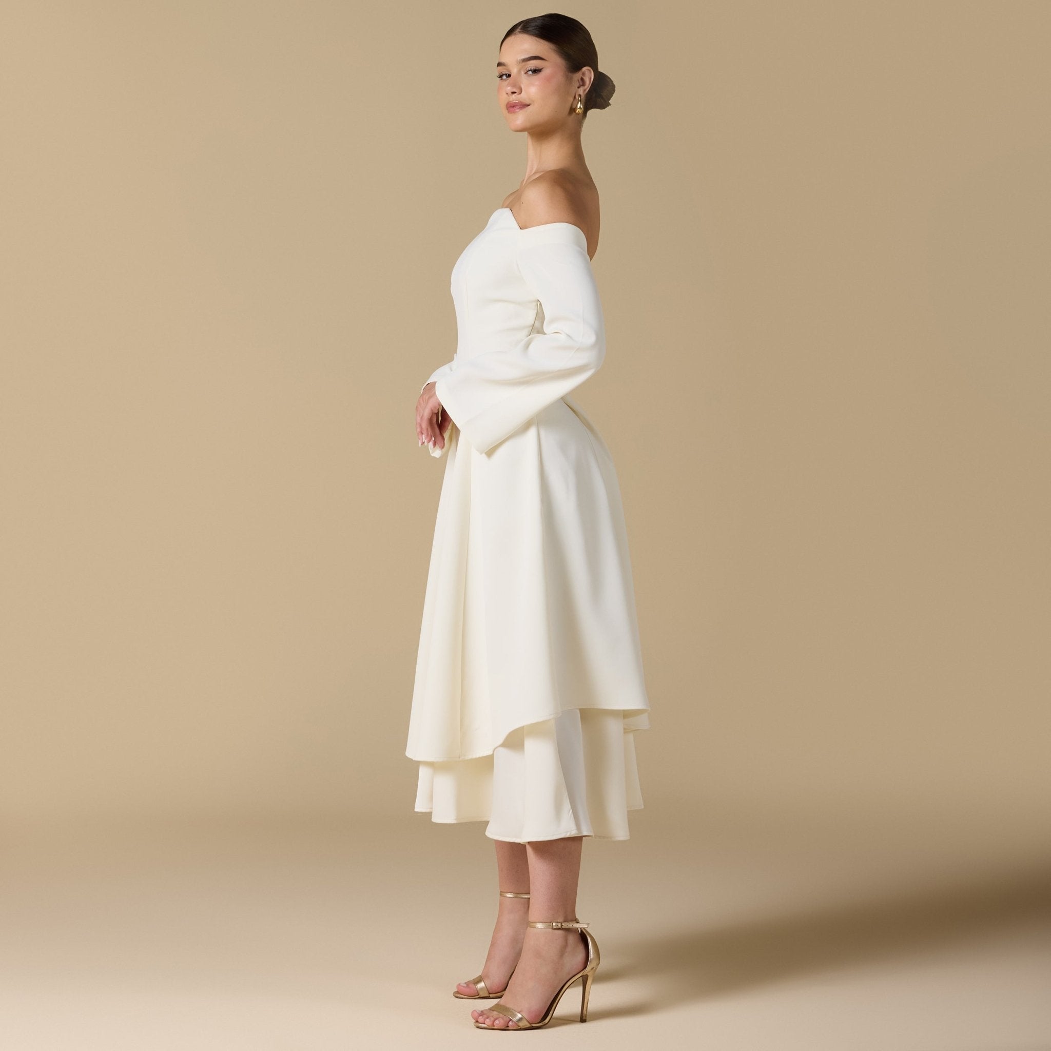 Off White Off - Shoulder Midi Dress - shopaleena