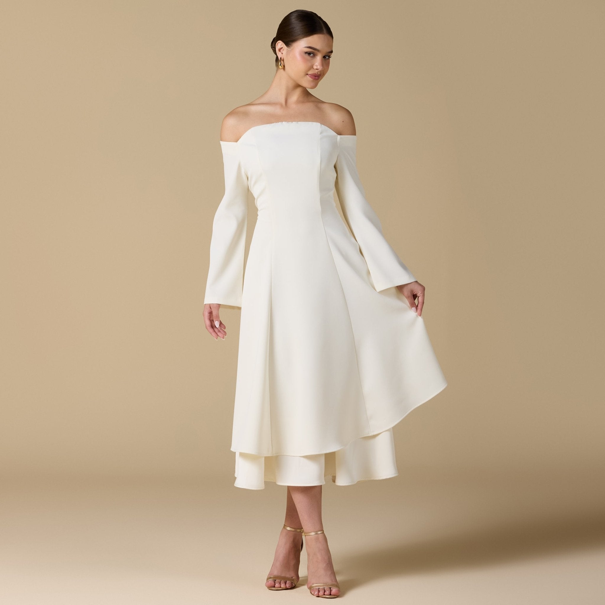 Off White Off - Shoulder Midi Dress - shopaleena
