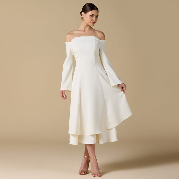 Off White Off-Shoulder Midi Dress – shopaleena