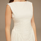 Off White Sleeveless Crepe And Chiffon Pleated Dress - shopaleena