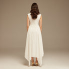 Off White Sleeveless Crepe And Chiffon Pleated Dress - shopaleena