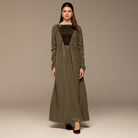 Olive Cupro Dress with Velvet Panel Detail - shopaleena