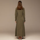 Olive Cupro Dress with Velvet Panel Detail - shopaleena