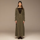 Olive Cupro Dress with Velvet Panel Detail - shopaleena