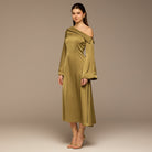 Olive Fold Neck Satin Dress - shopaleena