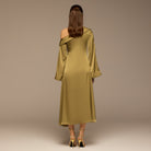 Olive Fold Neck Satin Dress - shopaleena
