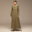 Olive Folded - Neck Linen Maxi Dress - shopaleena