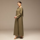 Olive Folded - Neck Linen Maxi Dress - shopaleena