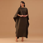 Olive Green Crepe Kaftan with Round Wide Neck - shopaleena