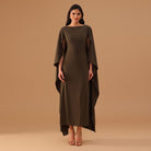 Olive Green Crepe Kaftan with Round Wide Neck - shopaleena