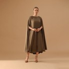 Olive Green Satin Pleated Cap Cut Kaftan - shopaleena