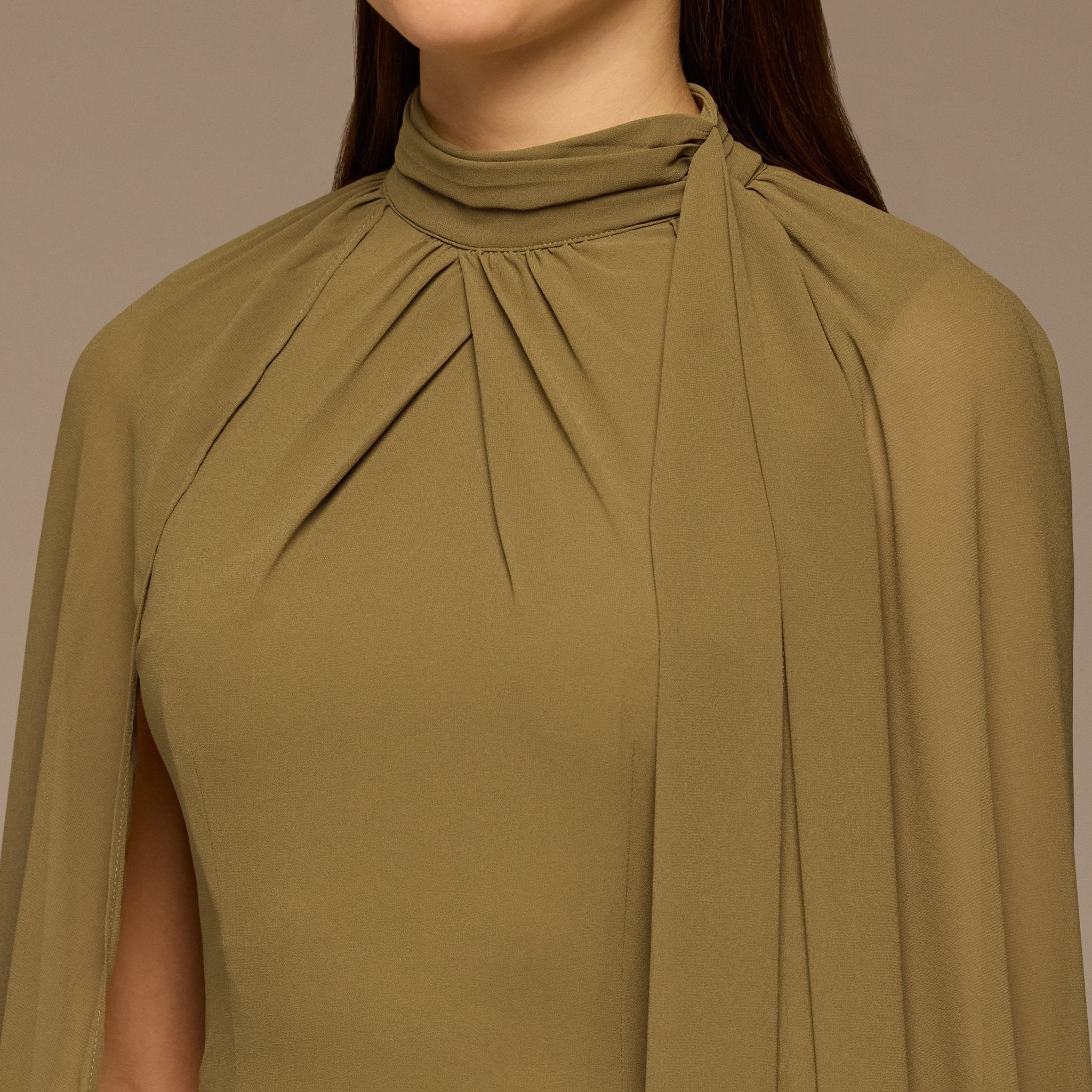 Olive High Neck Chiffon Maxi Dress - shopaleena