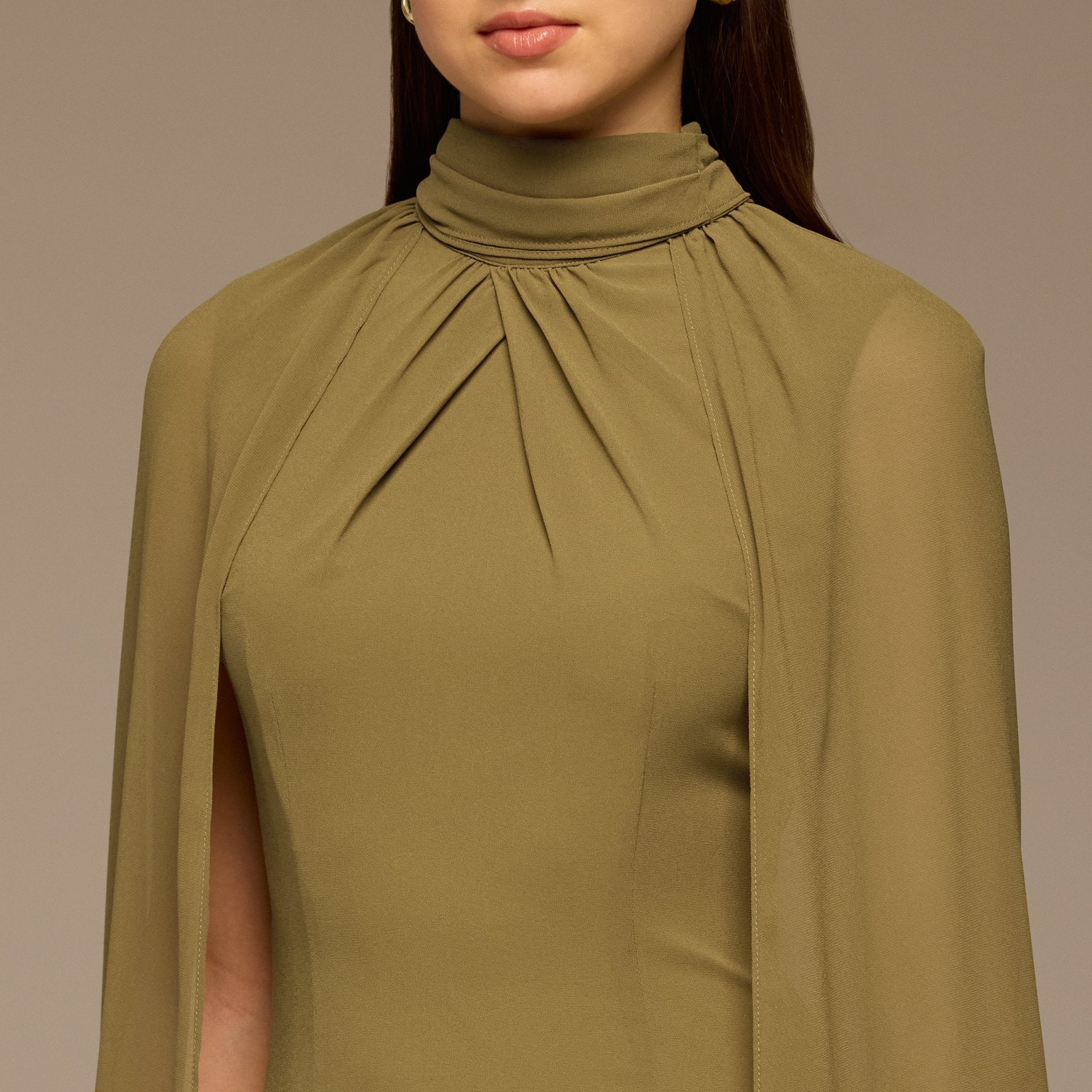 Olive High Neck Chiffon Maxi Dress - shopaleena