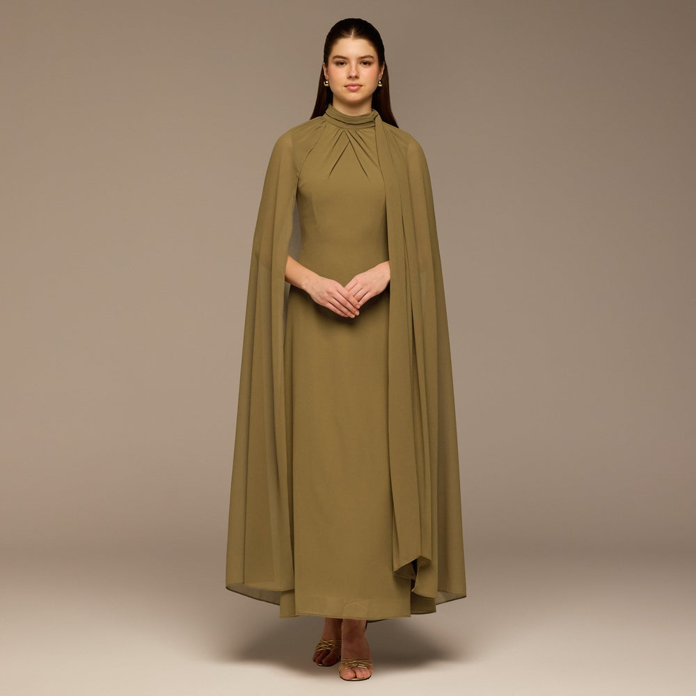 Olive High Neck Chiffon Maxi Dress - shopaleena