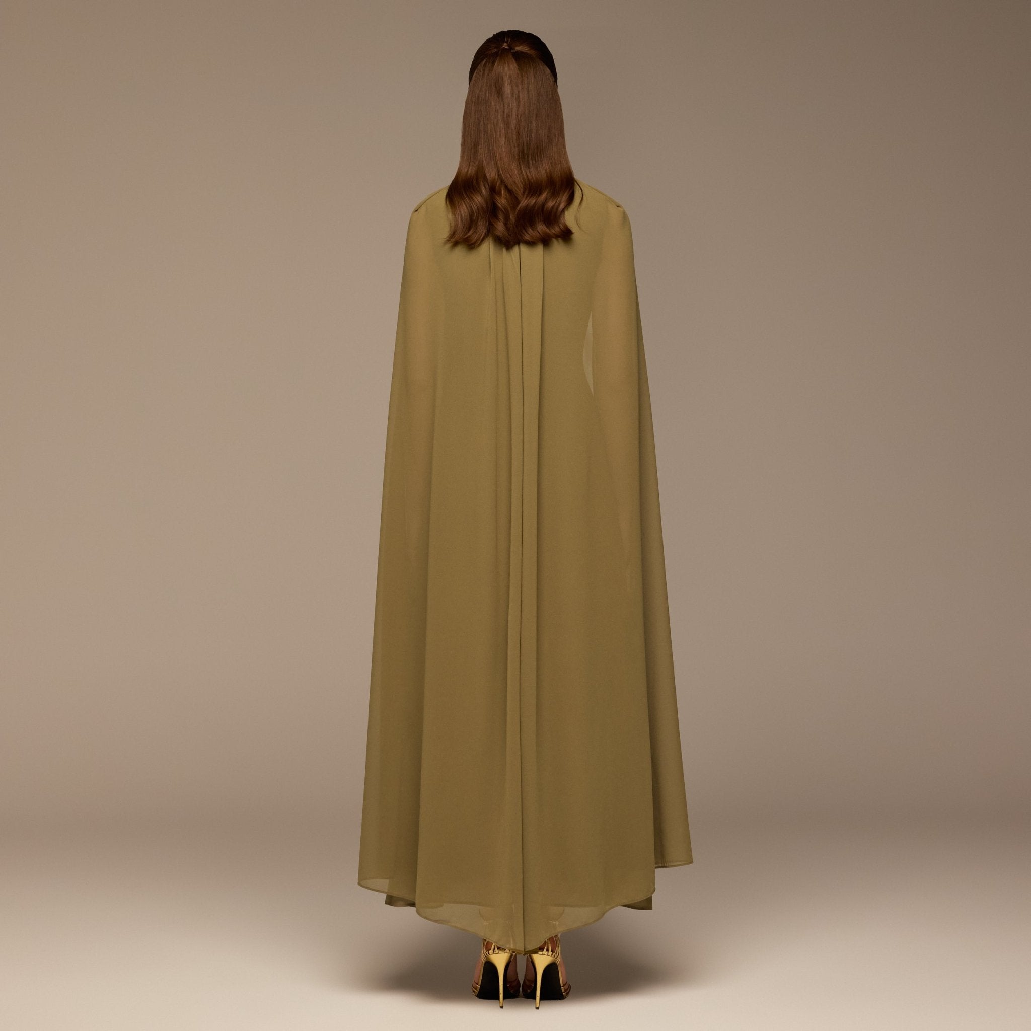 Olive High Neck Chiffon Maxi Dress - shopaleena
