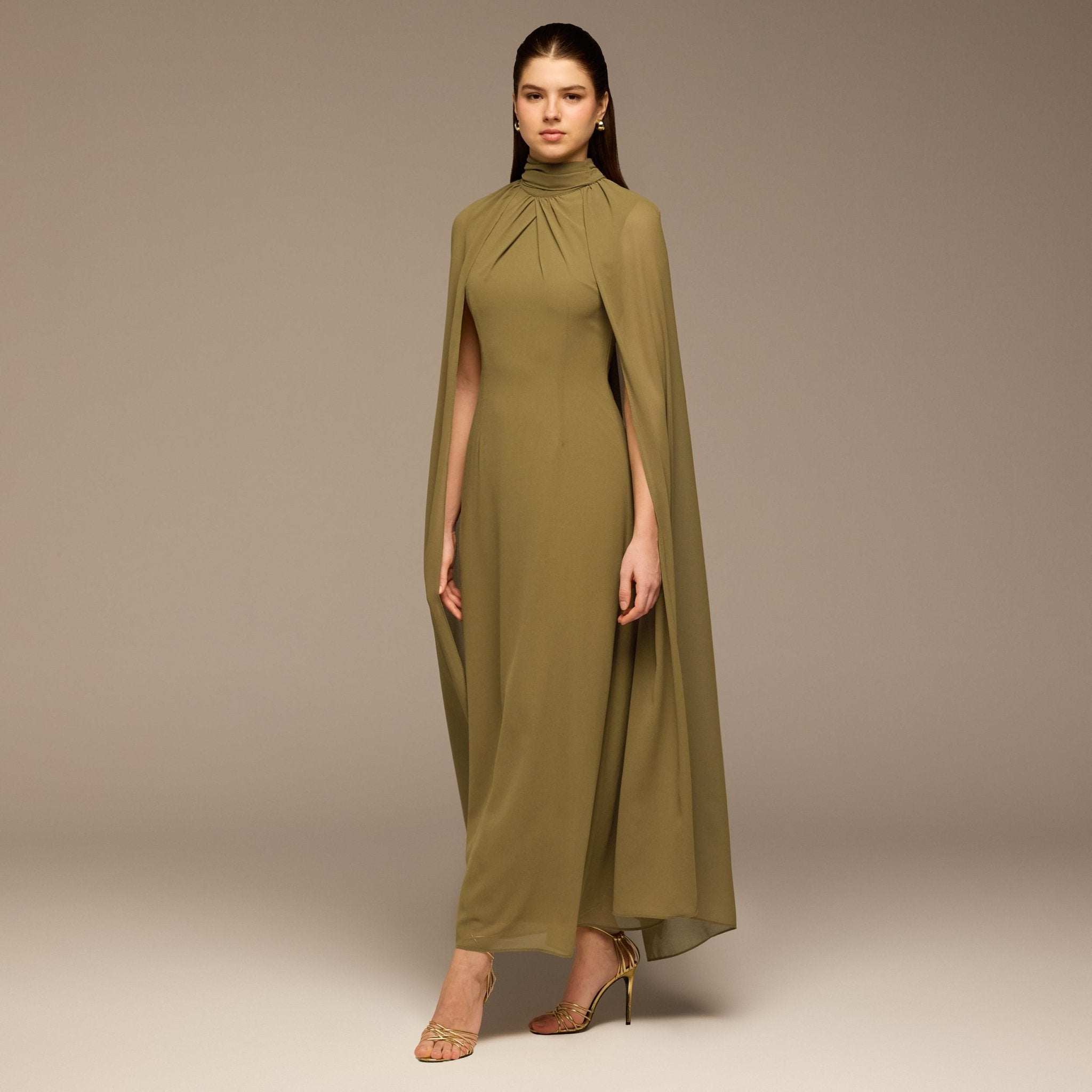 Olive High Neck Chiffon Maxi Dress - shopaleena