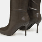 Olive Leather High Heel Knee - High Boots - shopaleena